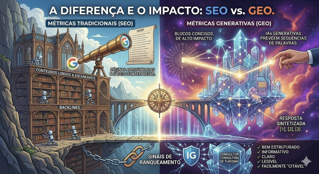 imagem representando a diferenca entre SEO e GEO - Ariticum Marketing