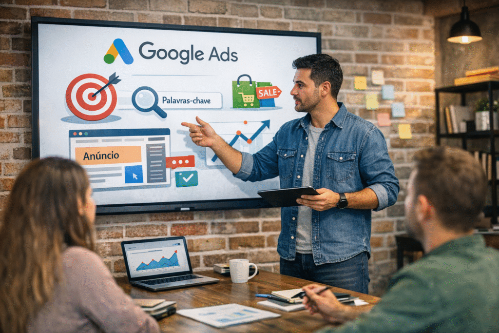 especialista em marketing explicando como se anunciar no Google Ads - Ariticum Marketing